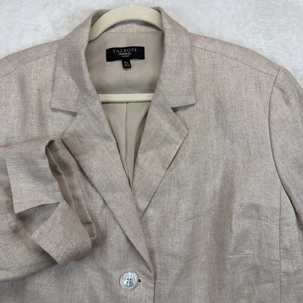 Talbots Women's Linen Blend‎ Metallic Blazer Gold Short Sleeve Jacket 18W